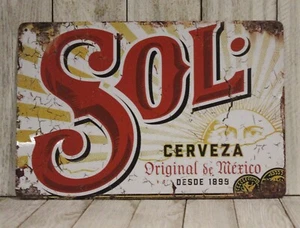 Sol Mexican Beer Tin Metal Sign Bar Restaurant Rustic Vintage Ad Style  - Picture 1 of 4