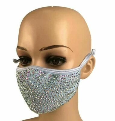 Rhinestone Bling Crystal Face Mask Reusable Washable Party Christmas Gift - Image 1 of 4