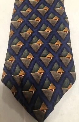 Галстук мужской Oscar De La Renta темно-синий красный серый золотой 100% шелк - Изображение 1 из 4