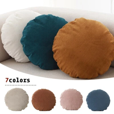 Round Corduroy Cushion Cover Circle Soft Feel Waist Pillow Case Sofa Home Decor - Image 1 of 4