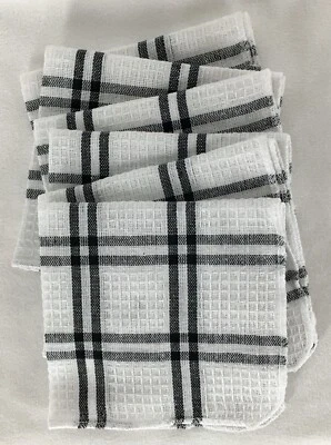 6 paños de cocina a cuadros NEGROS de mezcla de algodón tejido con gofres 12"x12" Foto 1 de 4