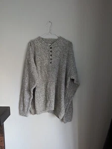 Vintage 90s Henley Button Neckline Sweater Men's XL Green White Mix Knit - Picture 1 of 9