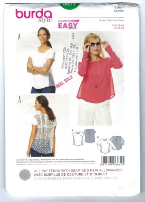 Burda 6631 Misses Pullover Top Pattern Sz 10-20  Long & Short Sleeves - Image 1 of 2