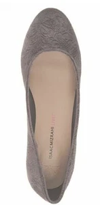 Isaac Mizrahi Live! Embossed Velvet Ballet Flat w/Faux Pearl Heel Grey - Picture 1 of 6