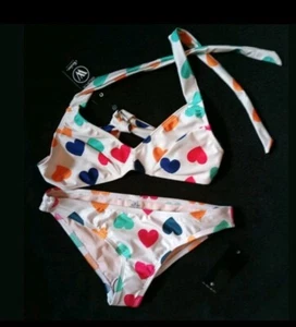 NWT Wildfox Halter Bikini Top/ Bottom Set Vintage Heart Collection sz S - Picture 1 of 2