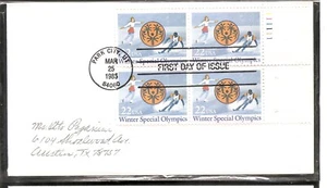 US SC #2142 Winter Special Olympics FDC. Block Of 4. No Cachet. 1 - Picture 1 of 1