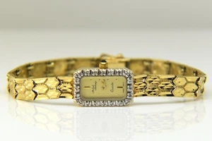 Vintage 14K Yellow Gold Michael Anthony Quartz Wrist Watch Diamond Bezel  - Picture 1 of 6