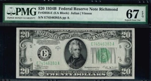 $20 1934B Richmond FRN. Fr. 2056-E. TOP POP NOTE. PMG 67 EPQ. - Picture 1 of 3