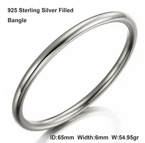 Bangle Real 925 Sterling Silver Filled 6mm Solid Bracelet Ladies Medium Sz 65mm - Picture 1 of 4