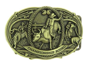 Championship Rodeo Bull Riding Cowboy Western Bronze Plated Belt Buckle - Picture 1 of 2