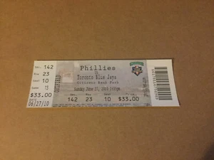 PHILLIES~2010 TICKET STUB 6/27/10 VS BLUE JAYS~Jamie Moyer 267 win 506 HR given - Imagen 1 de 1