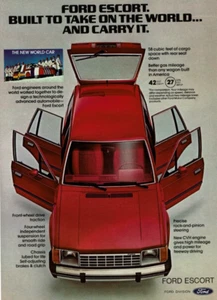1981 Vintage Print Ad Ford Escort Built to take on the world and carry it Red - Picture 1 of 2