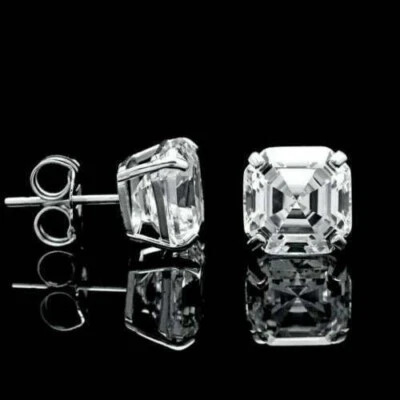 3 Carat Asscher Cut Lab Created VVS1 Diamond Stud Earrings 14K White Gold Plated - Image 1 of 4