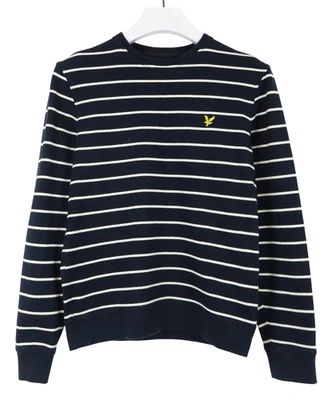 LYLE & SCOTT Sudadera Para Hombre PEQUEÑA Azul Marino Rayas Logo Cuello Redondo Pullover Foto 1 de 4