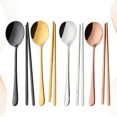  Set di 4 posate in acciaio inossidabile Set di posate in stile coreano Solido - Immagine 1 di 4