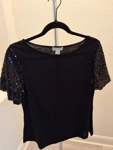 Cotton On Black With Sequins Sleeves Short Sleeve Size L Womens Shirt - Picture 1 of 6