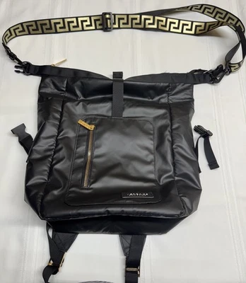 VERSACE PARFUMS Rider Backpack Gym Travel Bag Black Gold w/ Shoulder Strap - Image 1 of 4