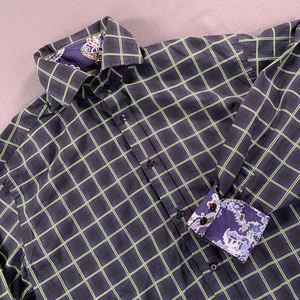 Thomas Dean Shirt Men MD Flip Cuff Paisley Blue Green Windowpane Check Button Up - Picture 1 of 16