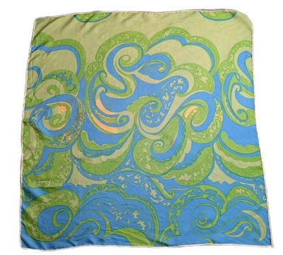 Vintage 60s Jacqmar Silk Green Psychedelic Swirl Abstract Mod Scarf 30" - Image 1 of 4