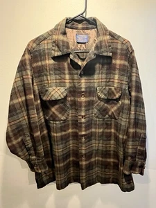 Vintage Pendleton Wool Board Button Up Plaid Shirt Men’s Large Brown Flap Pocket - Picture 1 of 10