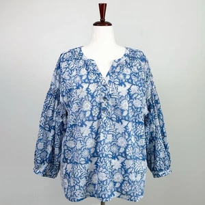 J. Jill Pure Jill Popover-Bluse blau Blumen Blockprint Baumwolle  - Bild 1 von 13