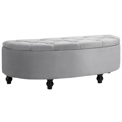 HOMCOM Panca Contenitore Fondoletto Imbottita in Velluto 120x46x42cm Grigio - Immagine 1 di 4