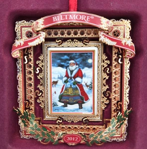 Biltmore House Limited Edition 3-D Goldfarben Metall Ornament Santa Hirsch Stechpalme 3D - Bild 1 von 4