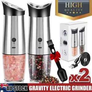 2 Packs Electric Salt and Pepper Grinder Set USB Rechargeable Automatic Gravity - Picture 1 of 12