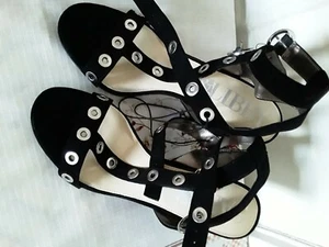 Sam & Libby Women Heel Black Sandal Double Ankle Buckle Open Toe Size 7.5 - Picture 1 of 5