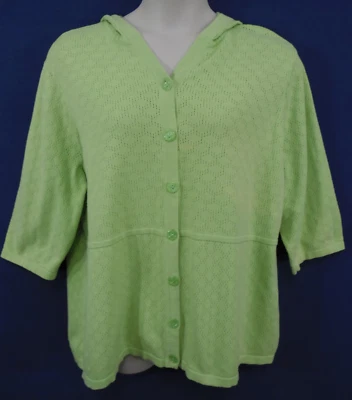 C.J. BANKS Plus 3X-26W-28W Green Button Up Hooded Hoodie Jacket Sweater - Image 1 of 4