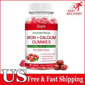 60 Iron Calcium Gummies with VitaminC D3,VitaminB12,Zinc for Kids & Adult Bones - Picture 1 of 12