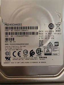 4TB TOSHIBA 3.5" 12Gb/s SAS ENTERPRISE DRIVE MODEL: MG04SCA40EE 512BPS - Picture 1 of 3