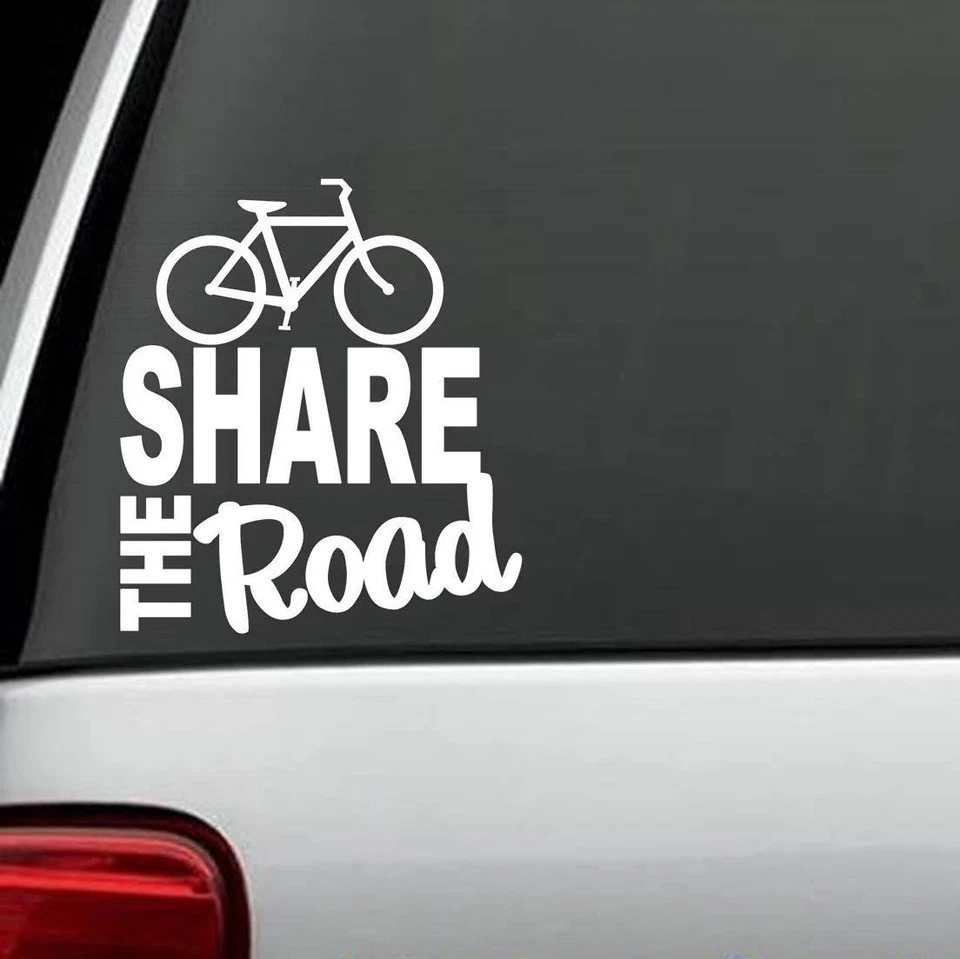 BLUEGRASS DECALS Share the Road Bicycle Decal Sticker Cyclist Riding Helmet Light Pump Art F1049