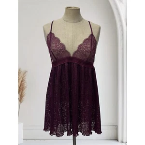NWT Victorias Secret L Red Wine Pleated Lace Babydoll Strappy Lingerie Sleepwear - Picture 1 of 10