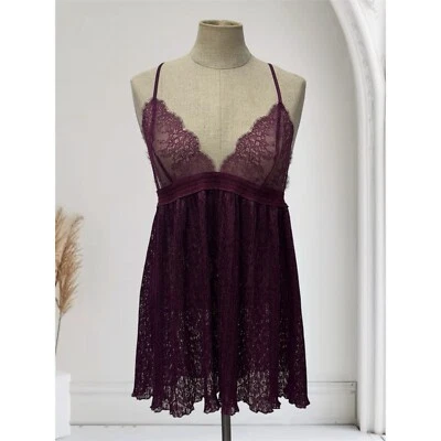 NWT Victorias Secret L Red Wine Pleated Lace Babydoll Strappy Lingerie Sleepwear - Image 1 of 4