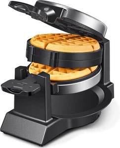 Classic Waffle Iron, Double Belgian Maker 8 Slices, Black, Silver - Picture 1 of 7