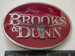 Brooks and Dunn RED Enamel Belt Buckle Solid Metal Country Music Pewter - Picture 1 of 9