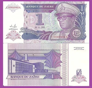 Zaire P52, 1 Nouveaux Zaires, Mobutu in Uniform, Leopard, / Bank Bldg UNC siehe UV - Bild 1 von 3