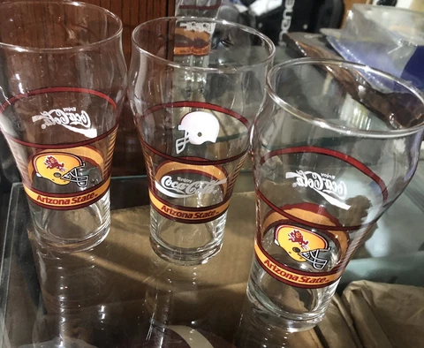 3 Vintage Coke Arizona State Sun Devils Coca-Cola Drinking Glasses Football Beer Cover