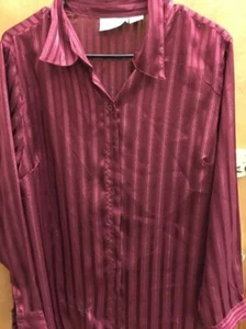 Fashion Bug Size 14/16 Women's See-Through Striped Maroon Shirt A300 - Picture 1 of 12