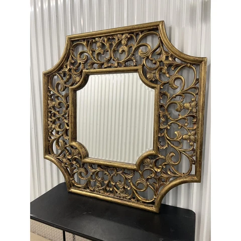 1980s Large Octagonal French Fleur DI Lis Gold Wall Mirror Cover