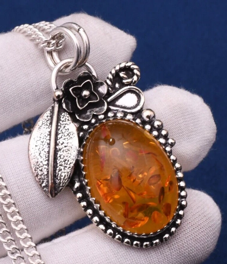 Ciondolo gioiello fatto a mano in argento sterling 925 con pietra preziosa am... - Immagine 1 di 4