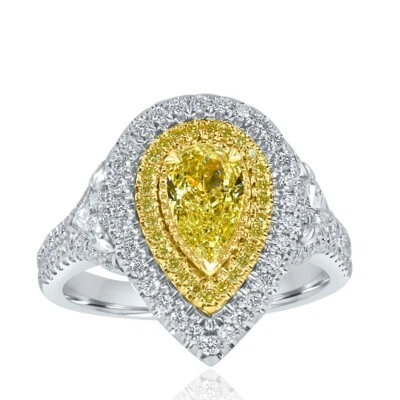 GIA Certified 1.72 CT Pear Light Yellow Diamond Engagement Ring 18k White Gold - Image 1 of 4