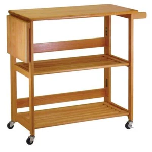 Kitchen Open Cart Trolley Oak Shelf Storage Built-in Knife Board with Drop-Leaf - Picture 1 of 7