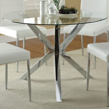 Modern Round Glass Top Dining Table 90cm Chrome Metal Legs Kitchen Coffee Dinner