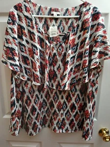 Est. 1946 Damen Top Gr. 26/28 W Multi Rot Pull Over Kurzarm 100% Polyester - Bild 1 von 5