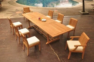 9-Pc Outdoor Teak Dining Patio Set: 117" Masc Rectangle Table, 8 Chairs Lagos - Picture 1 of 12