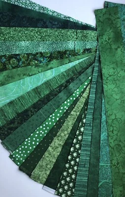 20 tiras de tecido 100% algodão rolo geléia 100% algodão verde 2,5 pol. X WOF - Imagem 1 de 2