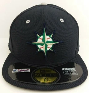 MLB Seattle Mariners Diamond Mesh New Era Fitted Authentic Hat/Cap/Navy/Retro - Picture 1 of 6