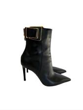 Balmain Black Leather Ankle Boots with Gold Buckle Size 37